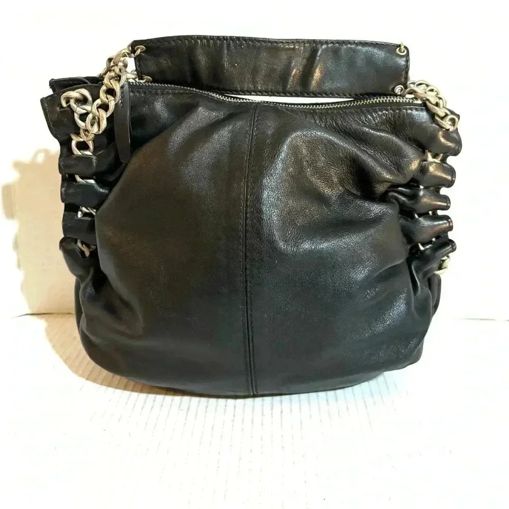 Desmo black leather hobo handbag